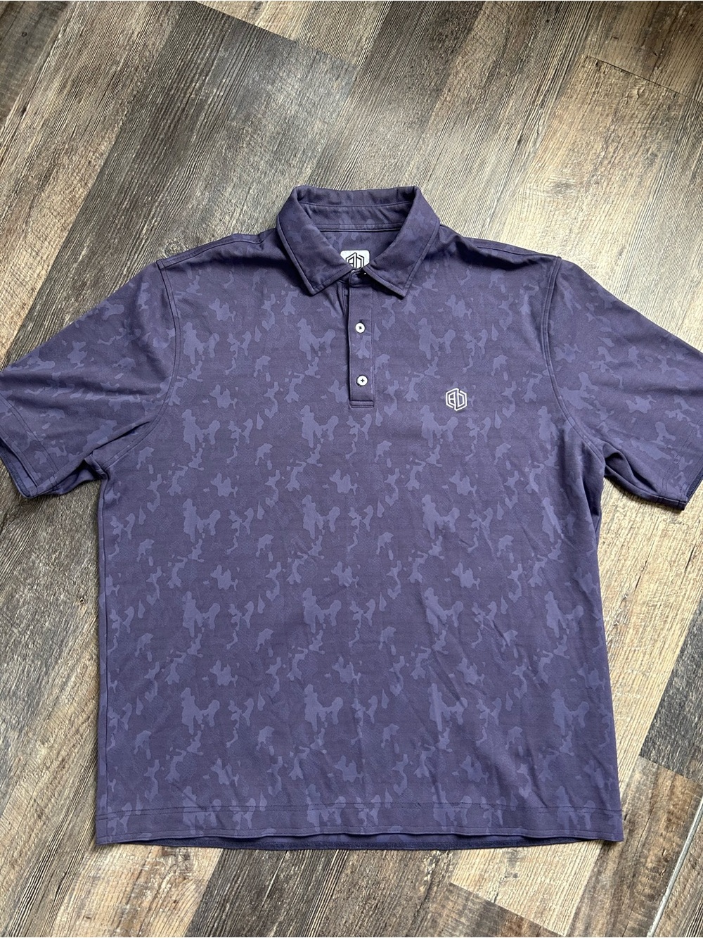 EUC Benjamin David luxury golf polo purple camouflage print